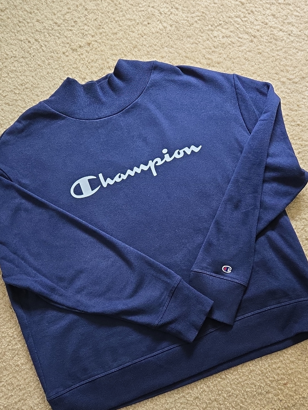 Champion Navy Turtleneck Logo Sweatshirt